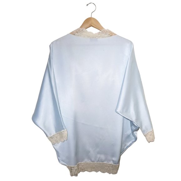 Vintage MARIE ELLYSE Baby Blue Satin & Lace 20s-Style Cocoon Robe - Picture 4 of 9